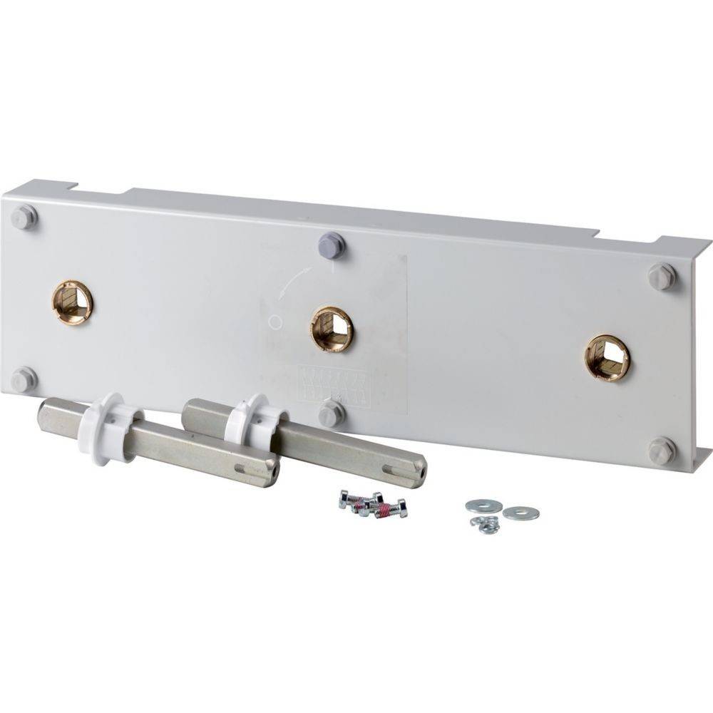 Ein Stahlwandhalterungsbracket mit zwei Metallstangen, Unterlegscheiben und Schrauben, verwendet für die Installation bei Heizungs- oder Sanitäranwendungen.