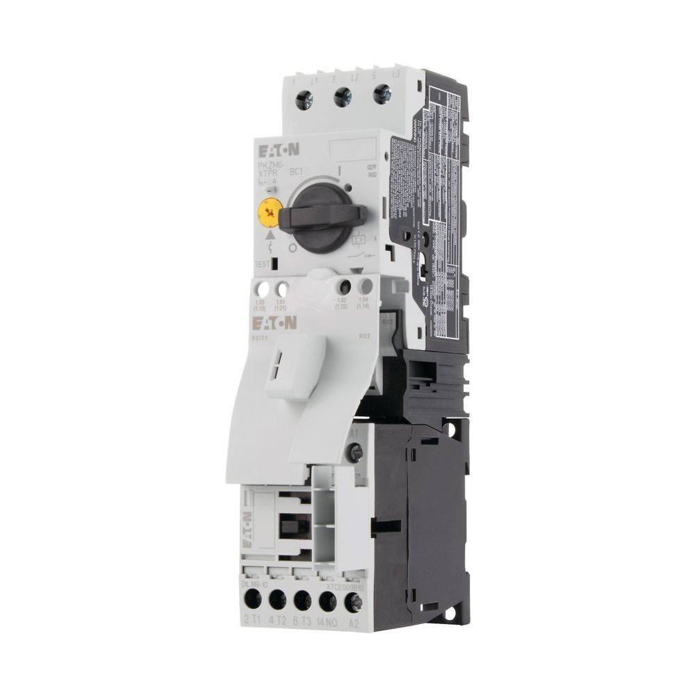 EATON' Marken-Leistungsschalter mit Kontrolldrehknopf und detaillierter Beschriftung, verwendet zum Schutz elektrischer Stromkreise durch Unterbrechung des Stromflusses.