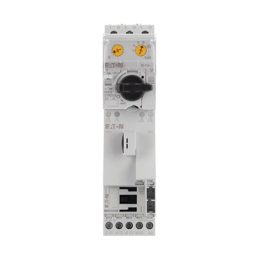 Ein Leistungsschalter mit einer zentralen Skala und beschrifteten Bedienelementen, konzipiert für die Verwaltung elektrischer Systeme, mit Anschlussklemmen am Boden.