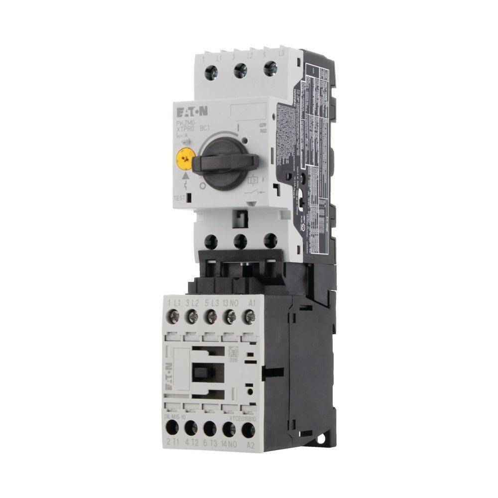 Ein elektrischer Motorschutz-Leistungsschalter mit Steuerungs- und Anschnittstellen, der in industriellen Anwendungen für Sicherheit und Steuerung eingesetzt wird.