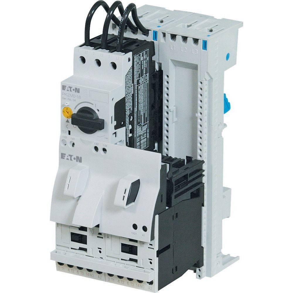 Ein modularer Leistungsschalter mit Kippschalter, Stromkabeln und EATON-Branding, verwendet für elektrische Sicherheit und Leitungsschutz.