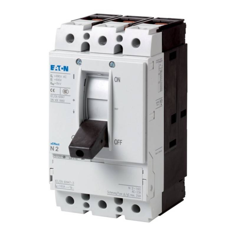 Ein Leistungsschalter mit einem Kippschalter, der 'EIN' und 'AUS' anzeigt, mit der Markenbezeichnung 'EATON', verwendet zur Steuerung der elektrischen Stromversorgung in Stromkreisen.