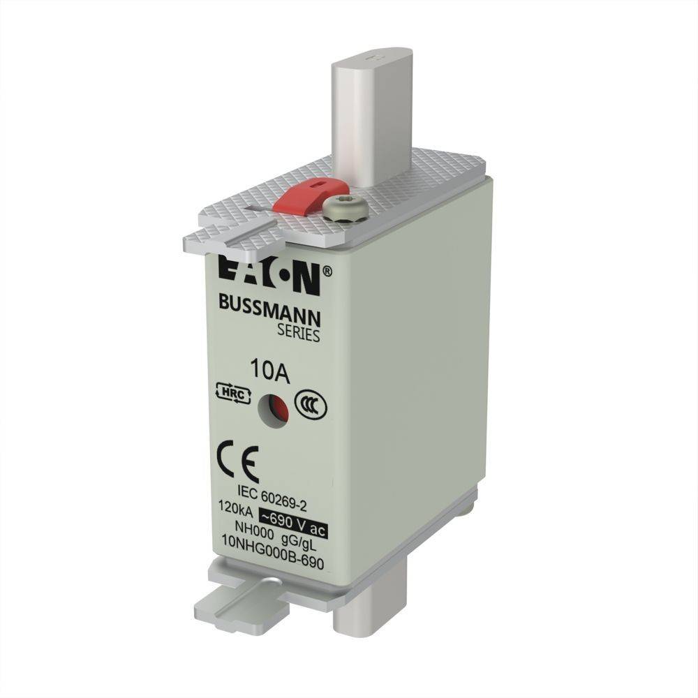 Eaton Bussmann Serie 10A Sicherung nach IEC 60269-2 Norm, 120 kA, bis 690 V AC, NHG0 Typ, Modell 10NHG000B-690, CE-gekennzeichnet.