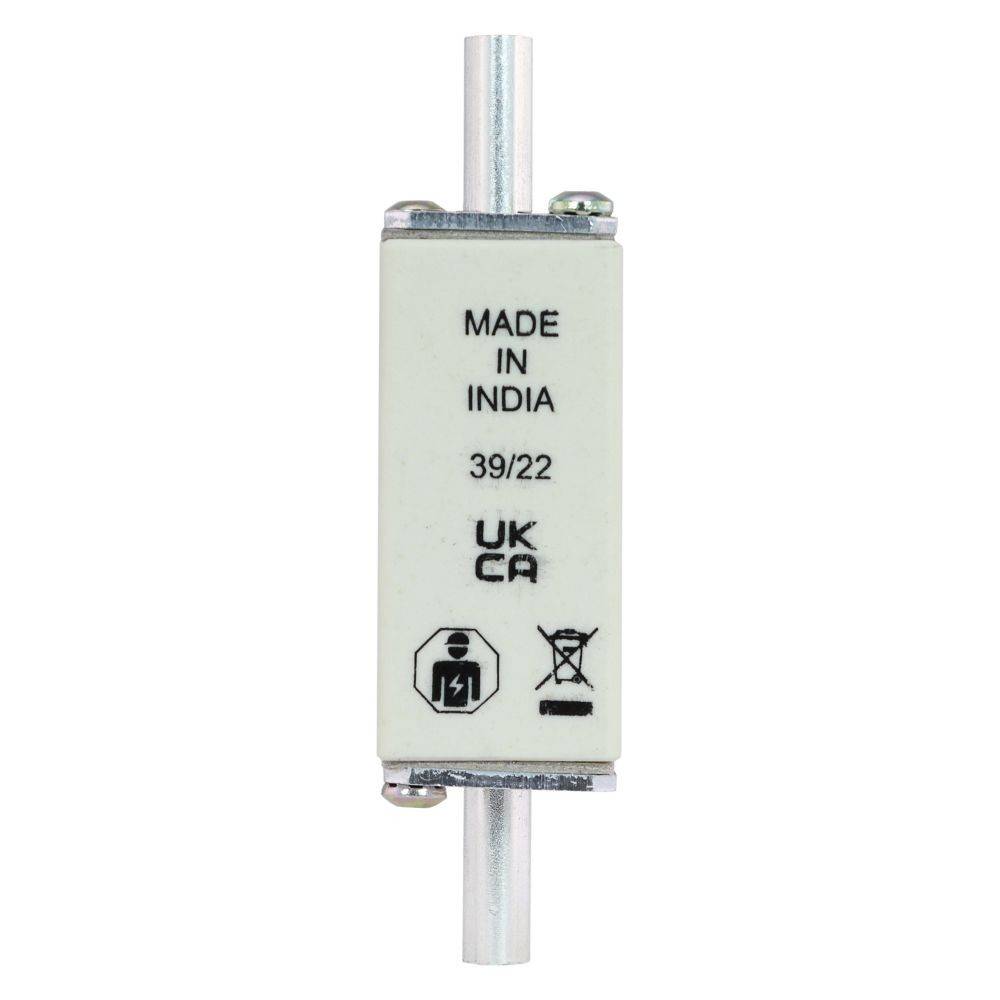 Schmelzverbindung mit Metallstab, beschriftet mit „Made in India 39/22 UKCA
