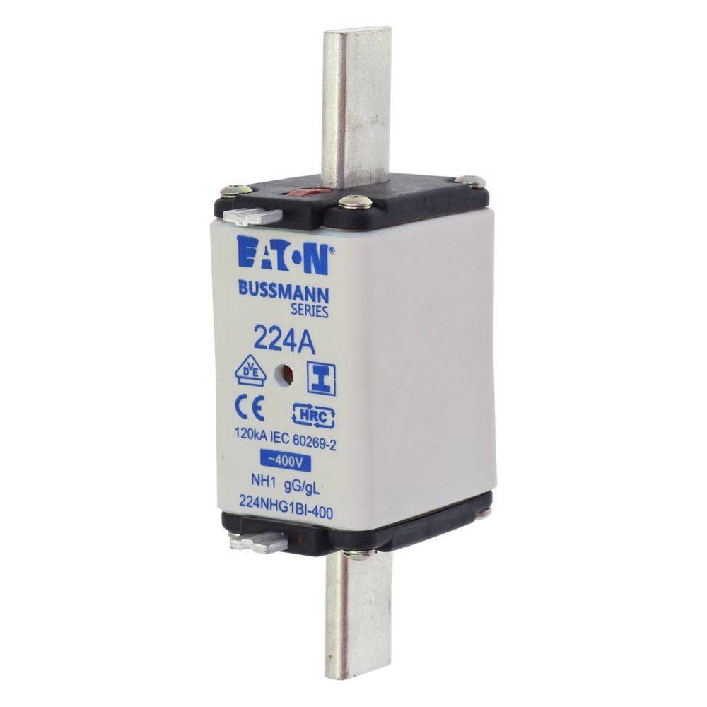 EATON BUSSMANN SERIE NH-Sicherung, 224A, 400V, mit Metallkontakten oben und unten für elektrische Anwendungen.