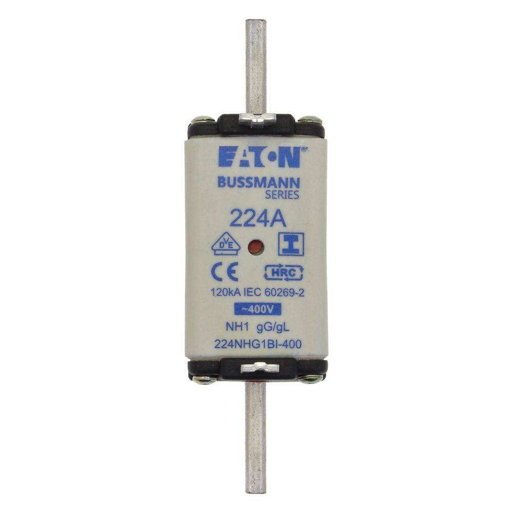 Eaton Bussmann Serie 224A Sicherung, ausgelegt für 120 kA und 400 V, konzipiert für NH1 gG/gL Anwendungen, konform mit IEC 60269-2 Normen.