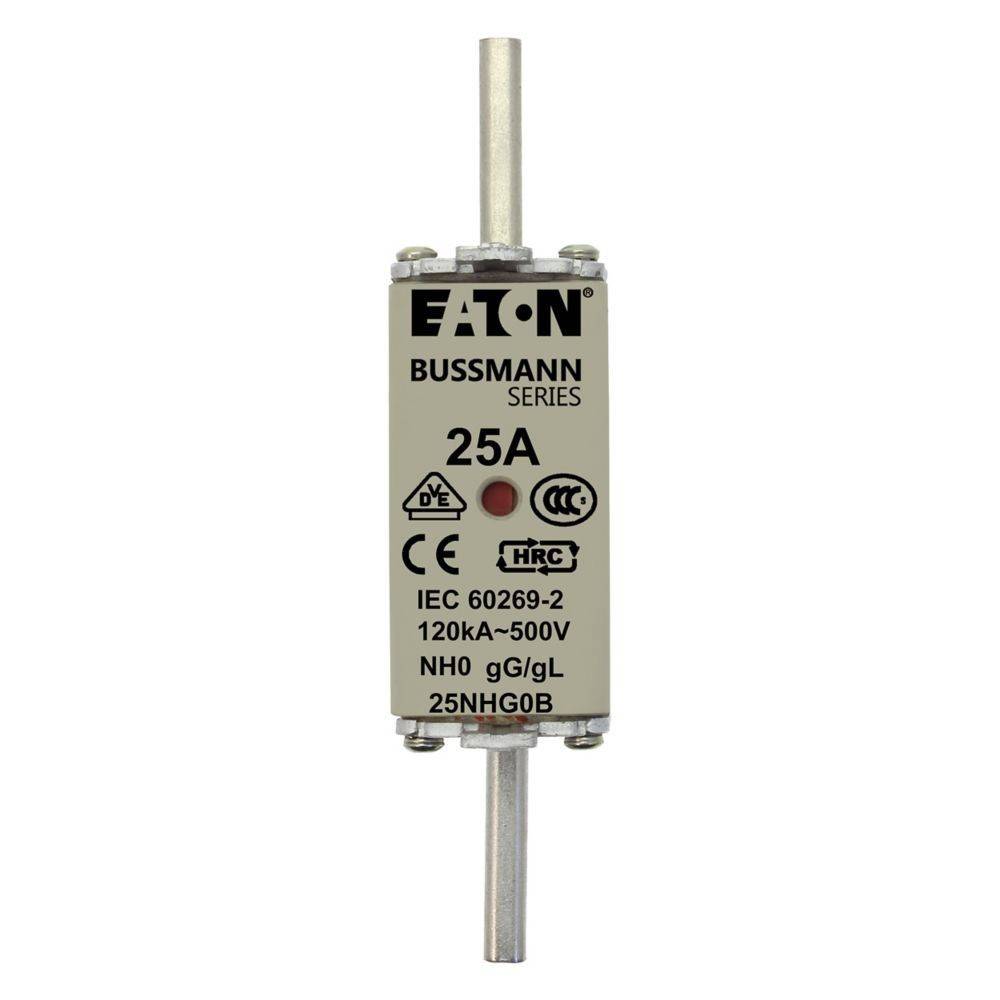 Eaton Bussmann Sicherungseinsatz, 25A, IEC 60269-2, 120kA, 500V, NH0 gG/gL, 25NHG0B. CE- und UKCA-zertifiziert.