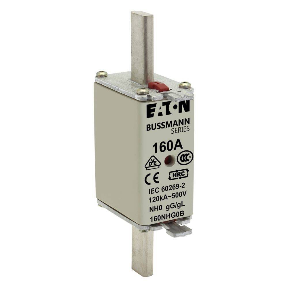 EATON Bussmann Reihe 160A Sicherung, Modell 160NHGOB, bewertet mit 120kA bei 500V, IEC 60269-2 konform.
