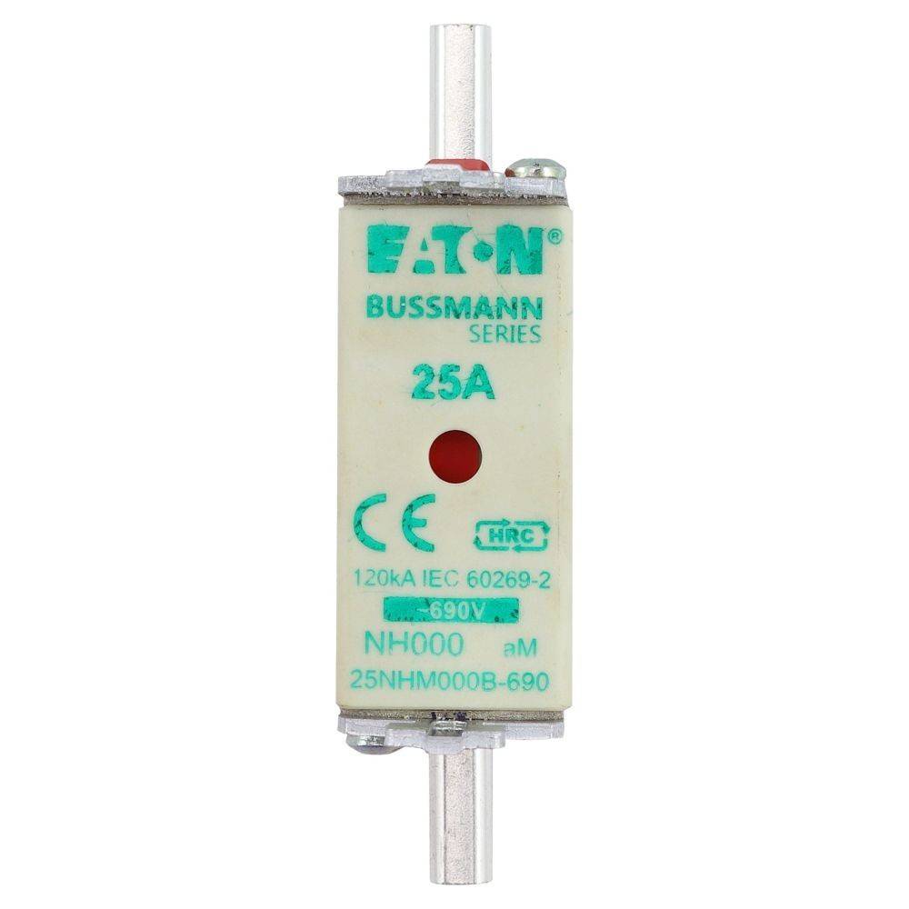 Eaton Bussmann Serie 25A Sicherung, gekennzeichnet mit Spezifikationen: 25A, 120kA, IEC 60269-2, 690V, NH000, HRC.