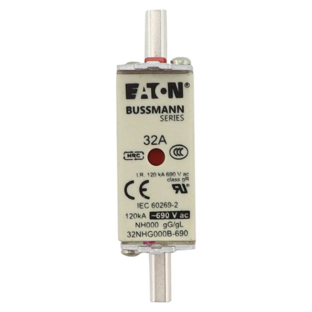 Eaton Bussmann Sicherung der Reihe 32A, ausgelegt für 690V AC, IR 120kA, Klasse gR. Modell: NH000, 32NHG000B-690. Konformität: IEC 60269-2.