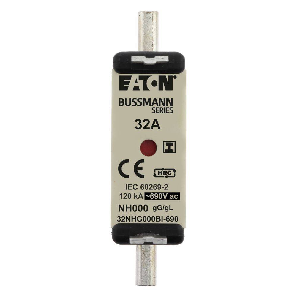 Eaton Bussmann Serie 32A Sicherung, 690V AC bemessen, mit hoher Kurzschlussunterbrechungsleistung (HRC), gekennzeichnet NH000, CE-zertifiziert, Modell 32NHG000B1-690.