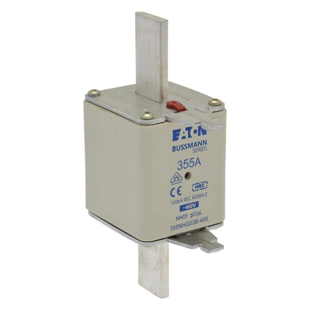 Eaton Bussmann Serie, 355A, 120kA IEC, 690V, NH-Sicherung mit Klingenklemmen, verwendet für den elektrischen Stromkreisschutz.
