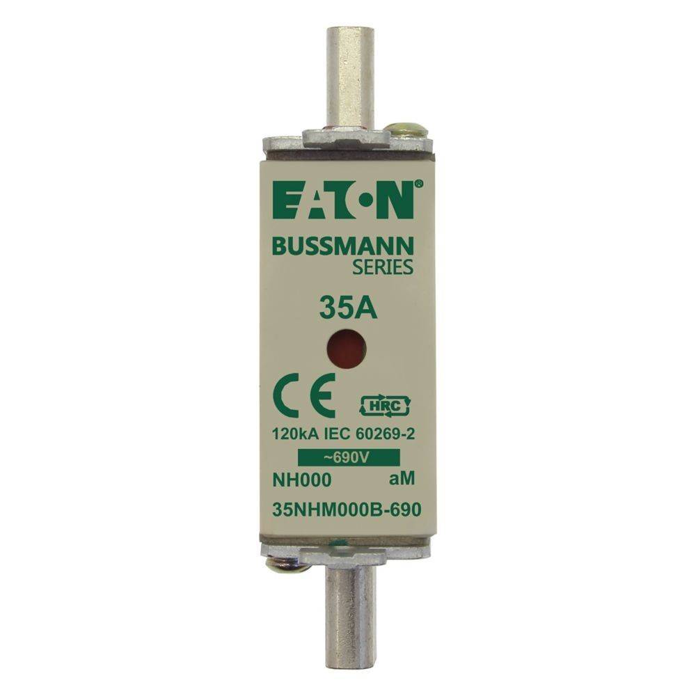 Eaton Bussmann Serie 35A Sicherung, 120kA, IEC 60269-2, 690V, NH000 Typ, Modell 35NHM00B-690, mit hoher Kurzschlussunterbrechnungskapazität (HRC).