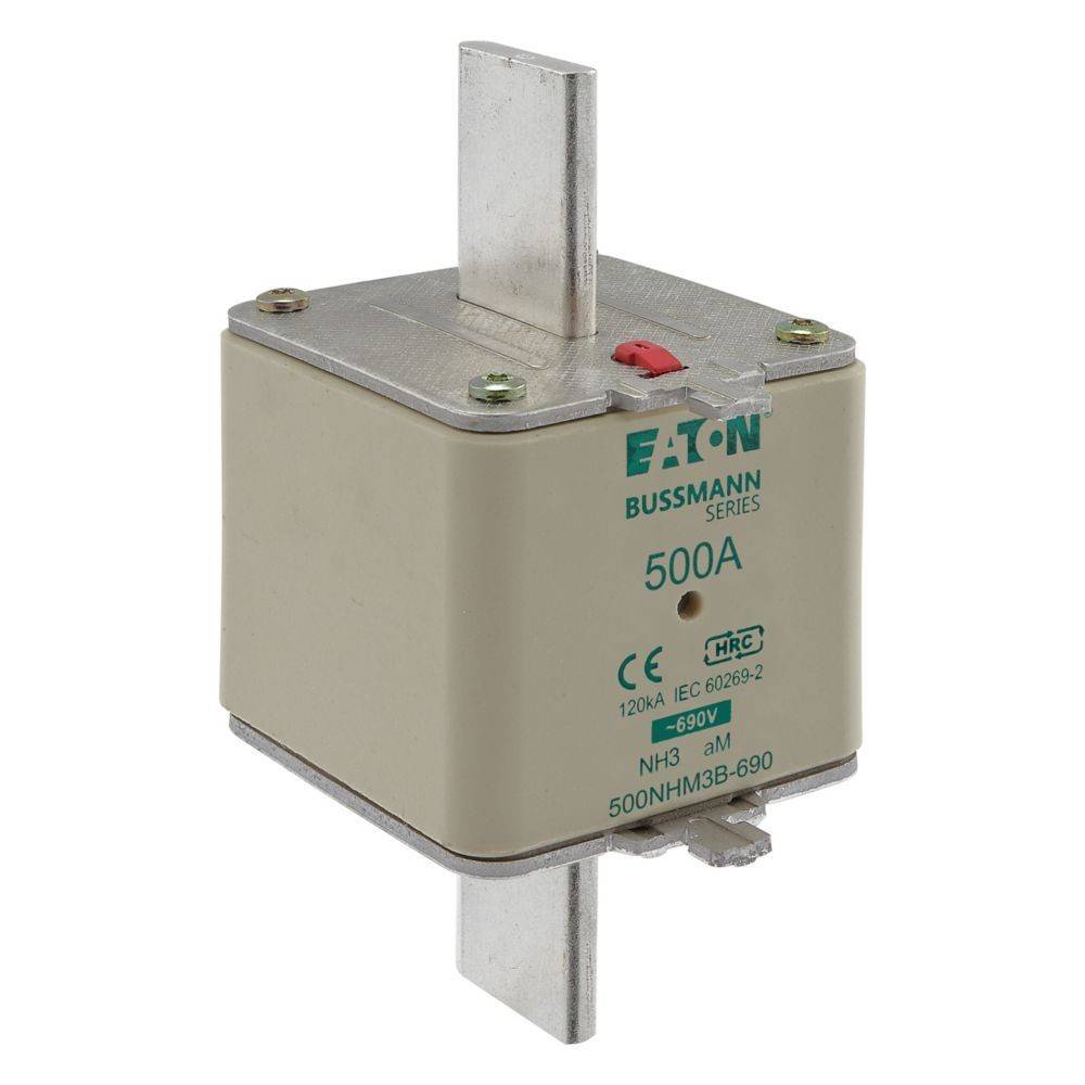 Eaton Bussmann 500A Sicherung, Modell 500NH3M-B-690, 690V, NH3-Typ, HRC. CE-zertifiziert für elektrische Sicherheitsanwendungen.