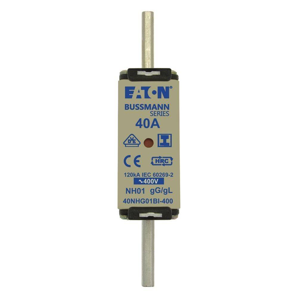 Eaton Bussmann Sicherung 40A, 400V, NH01 gG/gL Typ, mit Metallverbindern an beiden Enden.