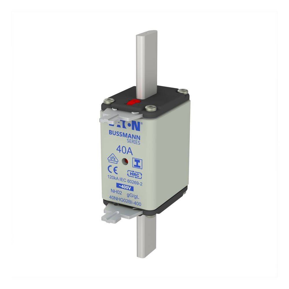 Eaton Bussmann-Sicherung der Serie 40A mit HRC, ausgestattet mit einer Schaltvermögen von 12 kA und gG/gL-Charakteristik. Geeignet für spezifische elektrische Anwendungen.