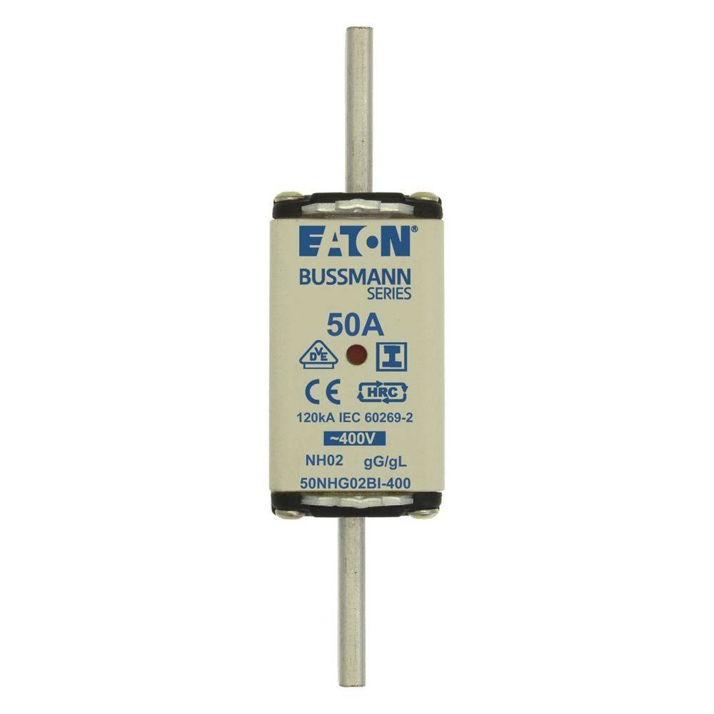 Bussmann-Serie 50A Sicherung mit Eaton-Logo; bewertet mit 120kA IEC 60269-2 und 400V