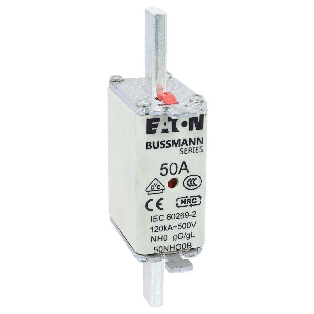 Eaton Bussmann Serie 50A Sicherung, Modell NH0 gG/GL, 500V mit CE-Kennzeichnung, gekennzeichnet nach IEC 60269-2. Geeignet für den Einsatz in Stromkreisen bis zu 120kA.