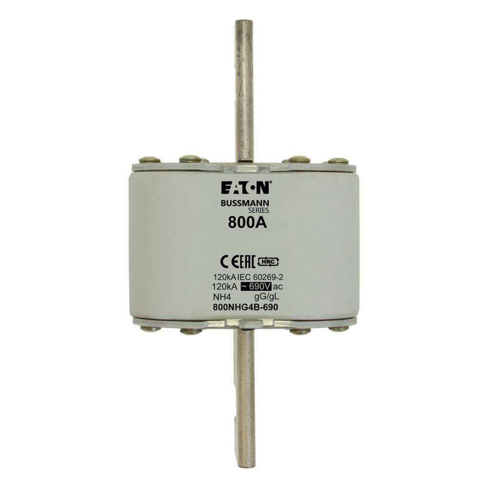 Eaton Bussmann Serie 800A Sicherung, Modell 800NHGAB-690, bewertet mit 690V, 50kA. Verwendet für elektrischen Leitungsschutz.