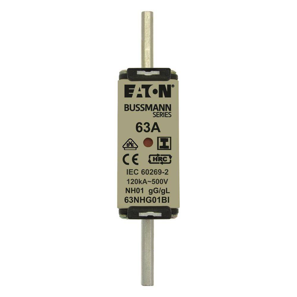 EATON Bussmann Serie 63A Sicherung, bewertet mit 120kA-500V, IEC 60269-2, NH01 gG/L, Modell 63NHG01BI.