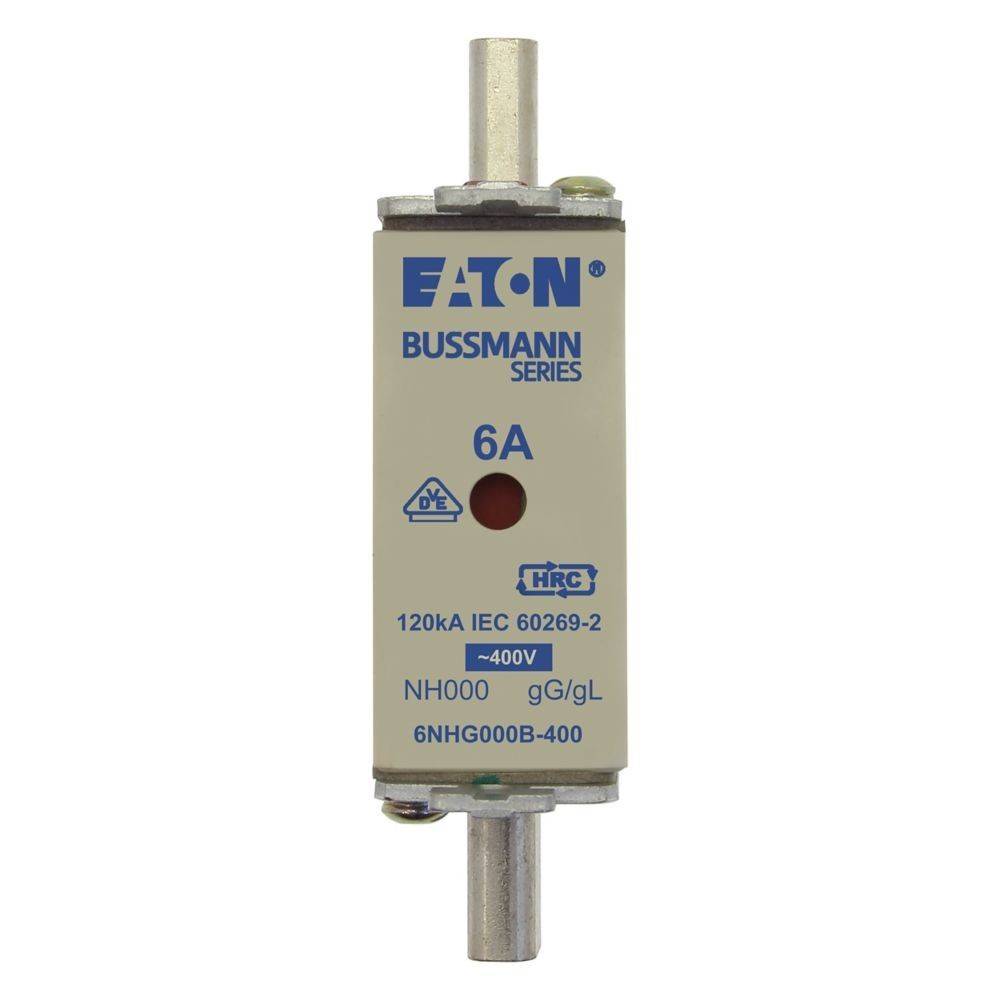 Eaton Bussmann Serie 6A Sicherung, 120kA IEC 60269-2, 400V Kapazität, NH000 Typ, gG/gL Klassifikation, Modell 6NHG000B-400.