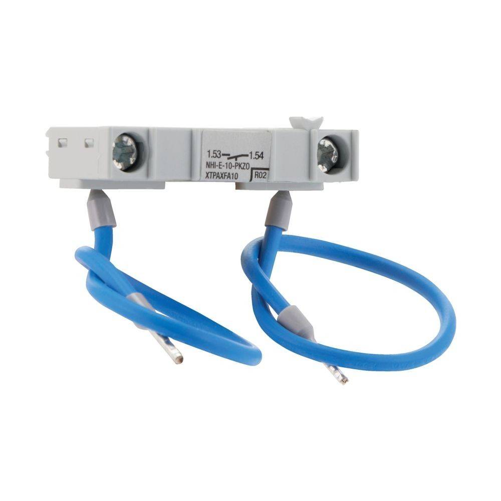 Ein thermisches Überlastrelais-Block mit grauem Gehäuse und blauen Leitungen, ausgelegt zum Schutz von Elektromotoren durch Unterbrechung des Stromflusses bei Überhitzung.