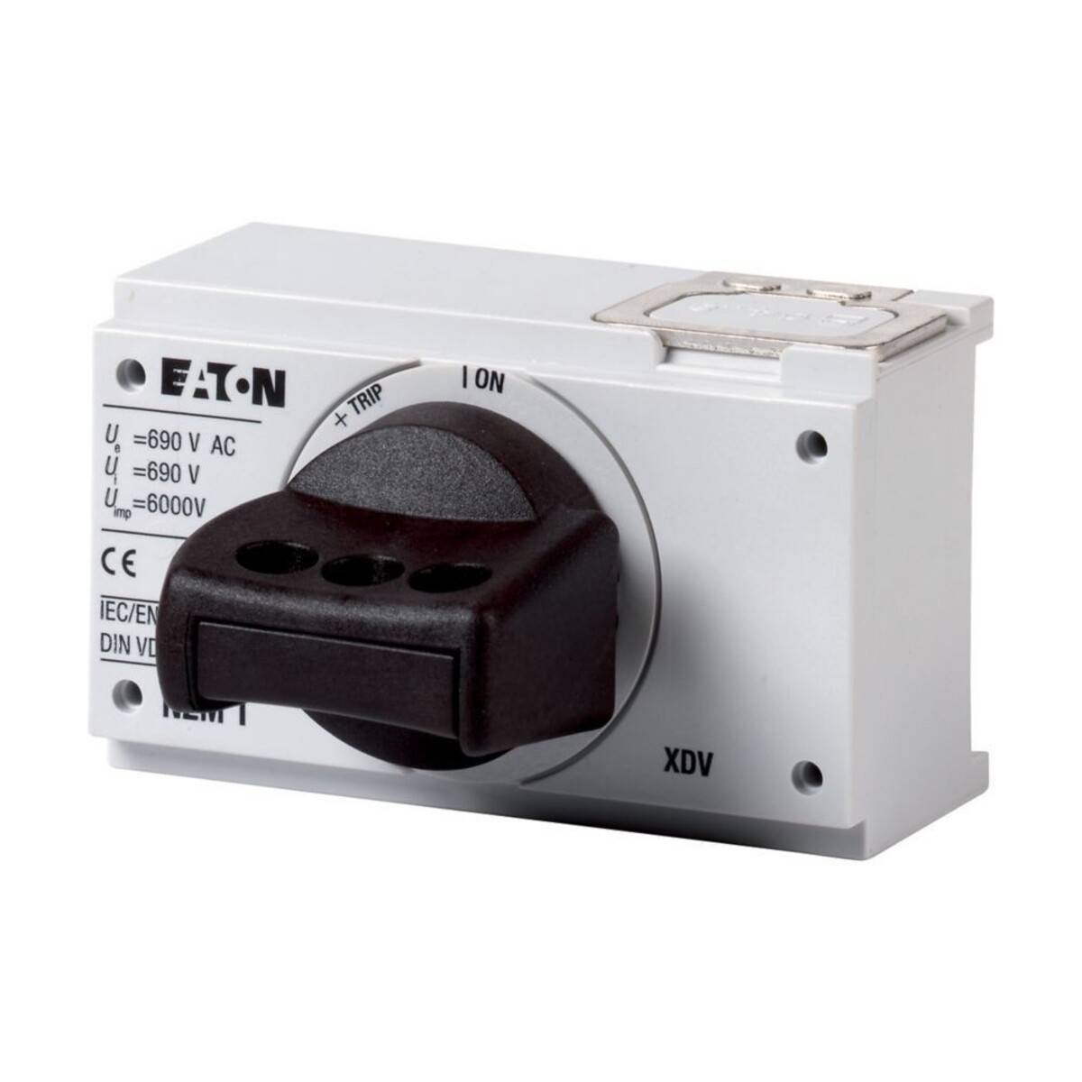 Drehschalter von 'EATON' mit Knebel auf '1' (ein), ausgestattet mit Spannungsanzeigen für 690V AC.