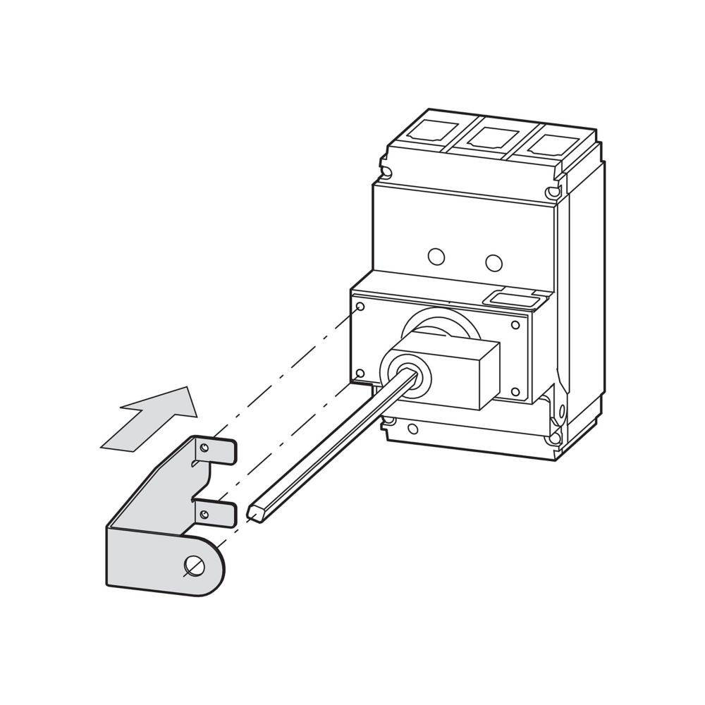 Eine mechanische Vorrichtung mit einem Hebelmechanismus ist in einer Grafik dargestellt. Ein Pfeil zeigt die Bewegungsrichtung an, die erforderlich ist, um den Hebel zu betätigen.