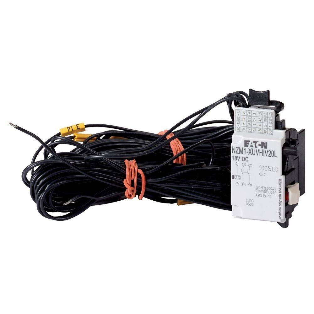 Ein schwarzes Elektrogerät mit der Aufschrift 'EATON', das an lange, zusammengerollte schwarze Kabel angeschlossen ist.