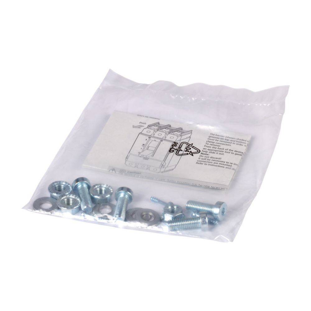 Eine durchsichtige Plastiktüte enthält Metallschrauben, Unterlegscheiben und eine Bedienungsanleitung mit Montagediagrammen, die durch die Verpackung sichtbar sind.
