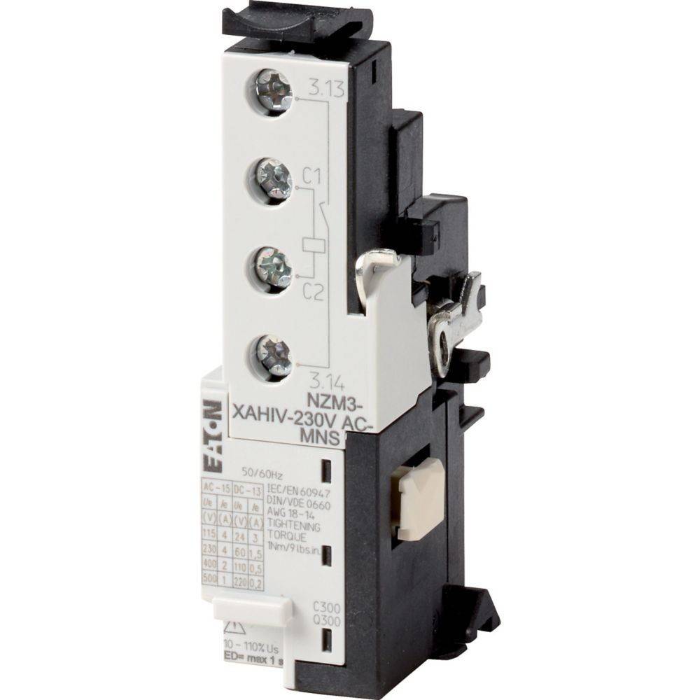 Eaton NZM3-XAHIV-230V AC/DC Hilfsschaltermodul, 3NO/2NC, für Leistungsschalter, schwarz und weiß, Artikelnummer deutlich sichtbar.