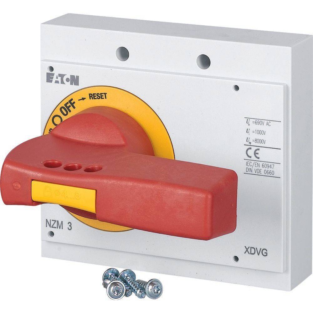 Roter Rotary-Schalter mit der Beschriftung „EIN/AUS