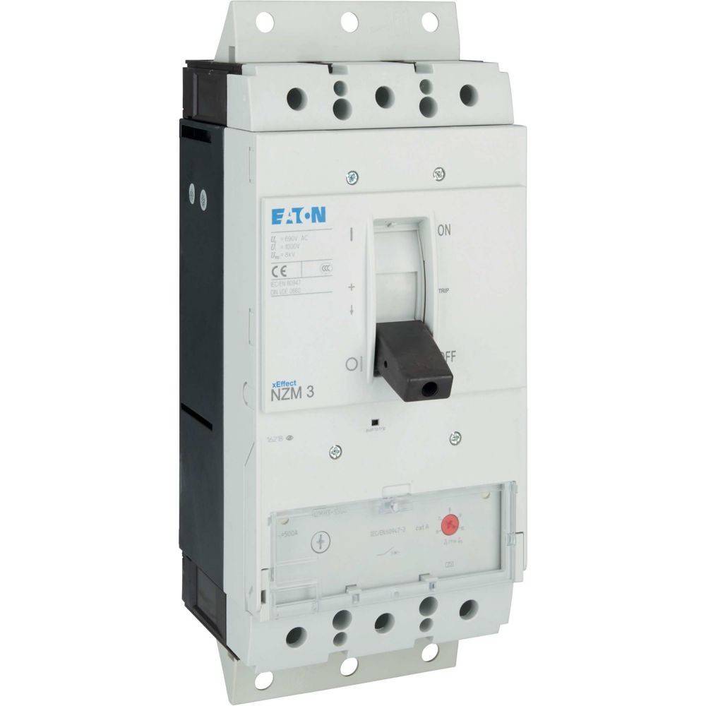 Leistungsschalter mit der Bezeichnung 'EATON NZM 3' mit einem Hebel zum Umschalten. Wird für die elektrische Sicherheit verwendet, um die Stromversorgung in Stromkreisen zu unterbrechen.