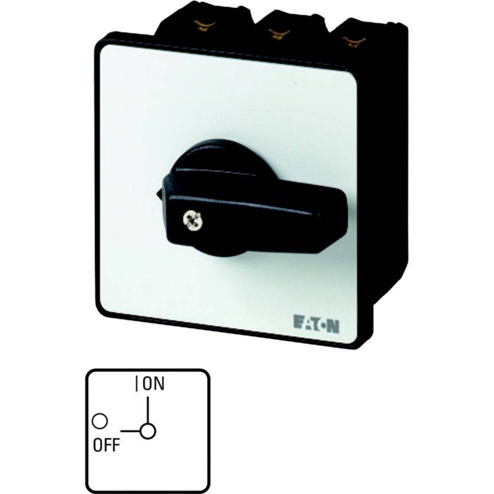 Eaton-Schalter mit Anzeige der Positionen: ‚EIN' und ‚AUS' mit einer begleitenden Diagrammdarstellung der Verbindungspunkte des Schalters.