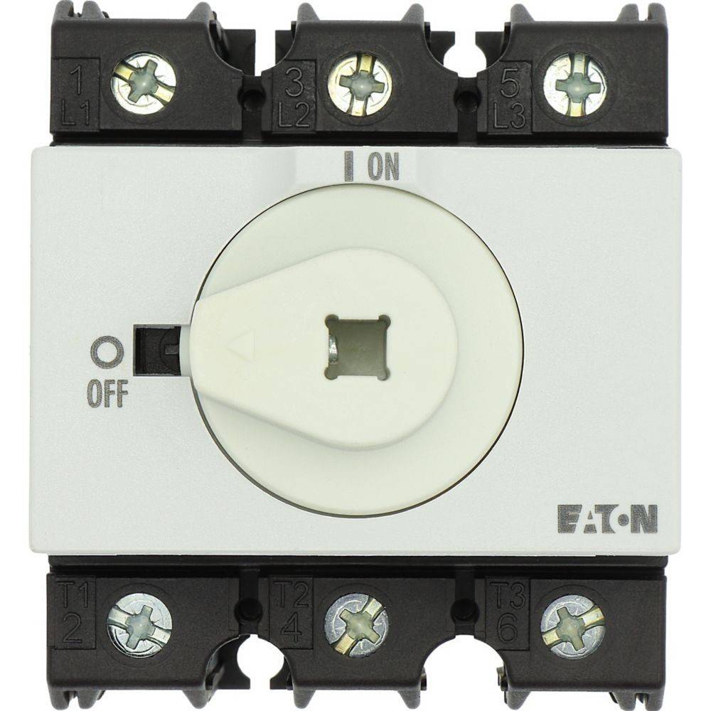 Eine Frontansicht eines Eaton-Elektroschalters, mit Positionen für 