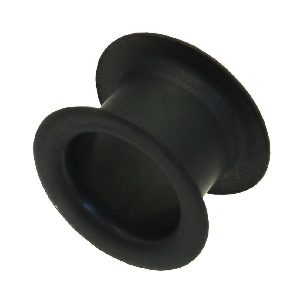 Eine schwarze, abgerundete Gummidurchführung mit einem ausgestellten Flansch, die üblicherweise verwendet wird, um Kabel oder Rohre zu schützen, die durch Metall- oder Kunststoffoberflächen geführt werden.