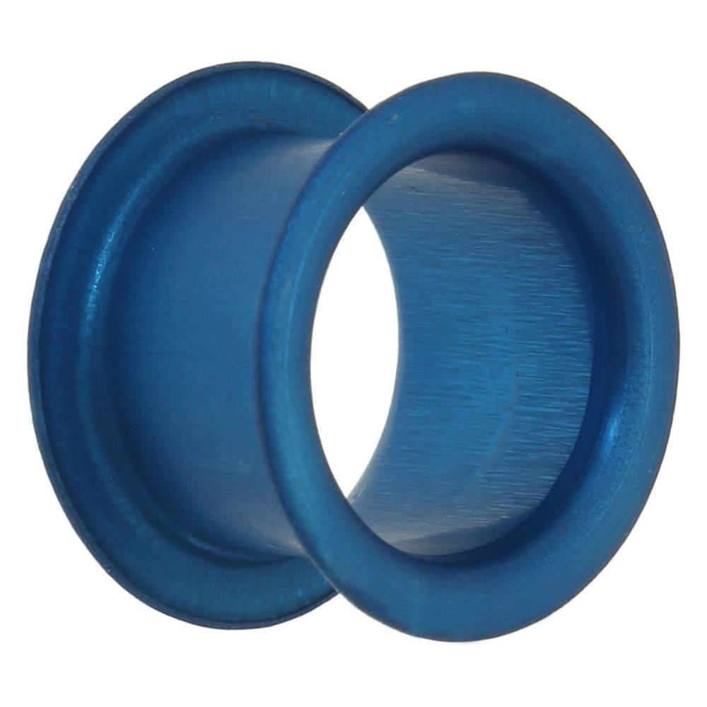 Blaue Silikon-Ohrweite, kreisförmig mit verbreitertem Rand, entwickelt zum Dehnen des Ohres.