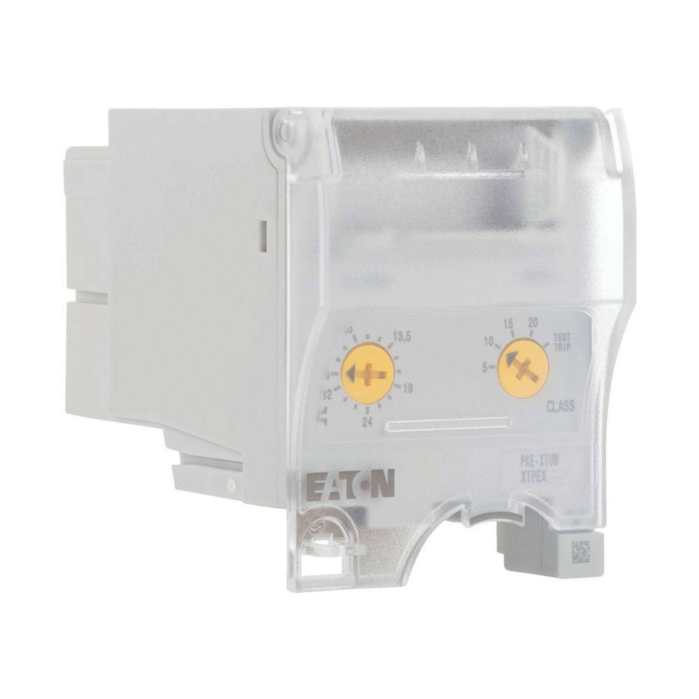 Ein transparenter elektrischer Relais mit gelben Markierungen, hergestellt von Eaton.
