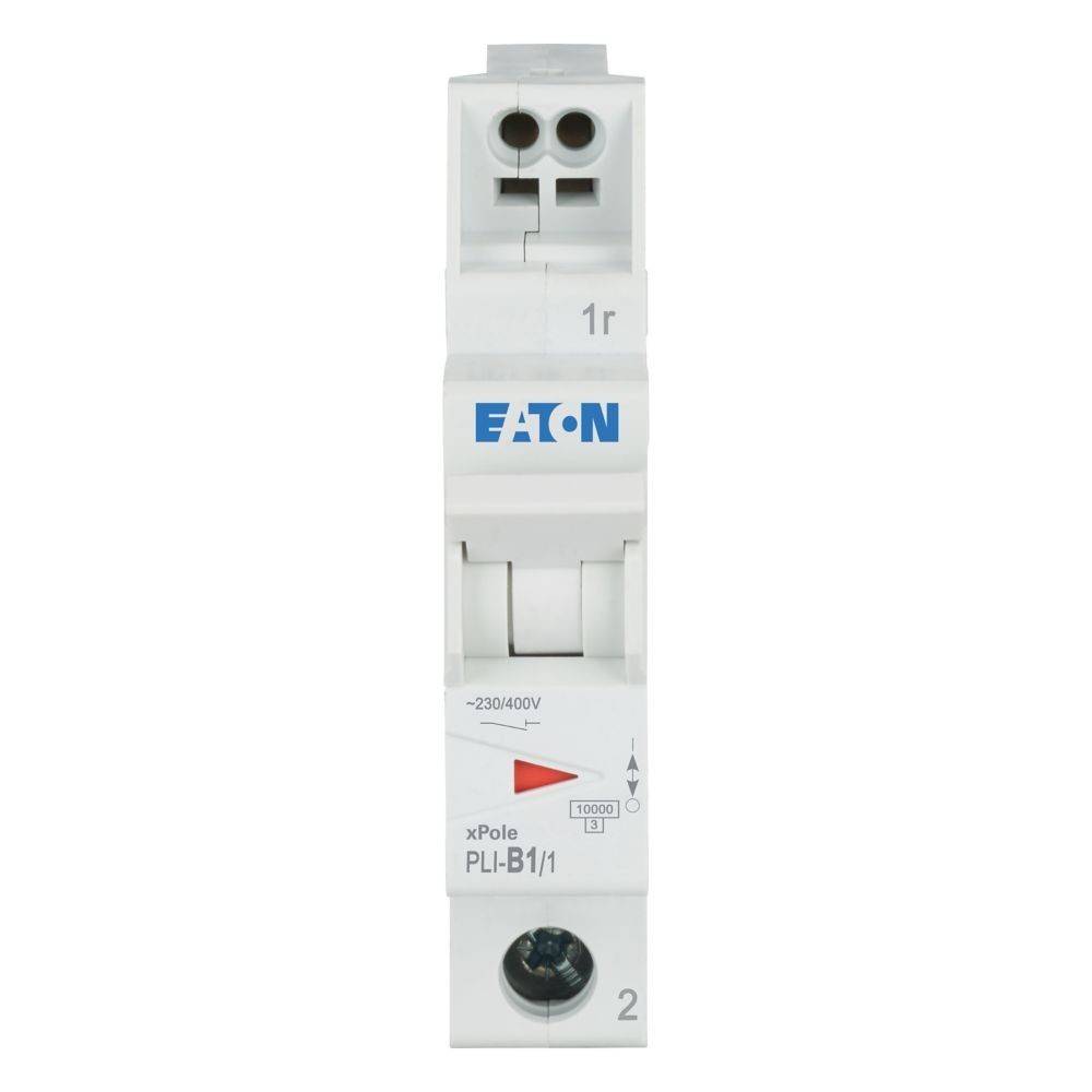 Eaton Leistungsschalter, Modell PLI-B1, Nennspannung 230/400V mit Schalter und zwei Anschlüssen.