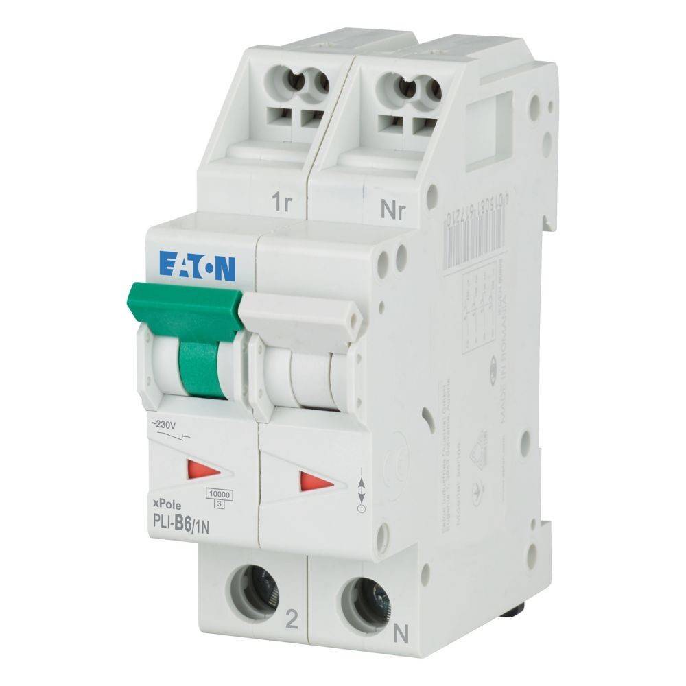 Eaton xPole PLI-B61/1N Leitungsschutzschalter, 2-polig, 230V, mit grünem Schalter, zur elektrischen Schutz- und Sicherheitsfunktion.