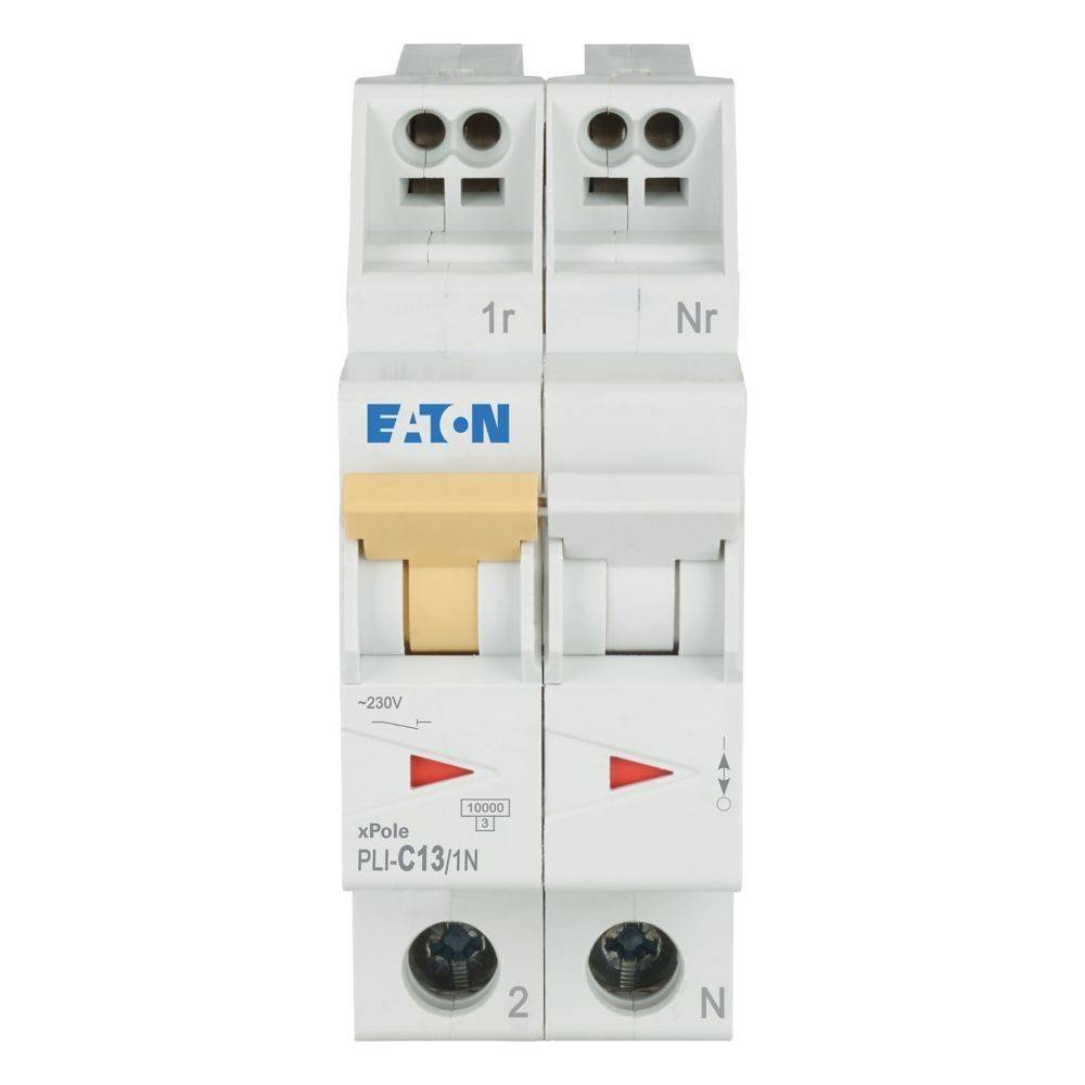 Zweipol-Leitungsschutzschalter von Eaton, xPole PLI-C13/N, mit Schaltern für 1r und Nr, ausgelegt für 230V und 10000.