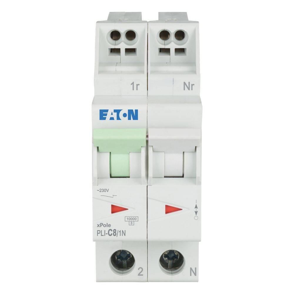 Zweipoliger Leistungsschalter von Eaton mit 'xPole'-Beschriftung, weißem Gehäuse und Kippschaltern zum Betrieb elektrischer Stromkreise.