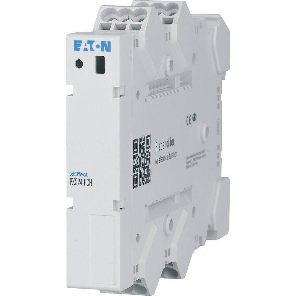 Eaton xEffect PXS24-PCH-Gerät, weiß mit QR-Code und Platzhaltertext, verfügt über Anschlussklemmen und wird für elektrische Anwendungen verwendet.