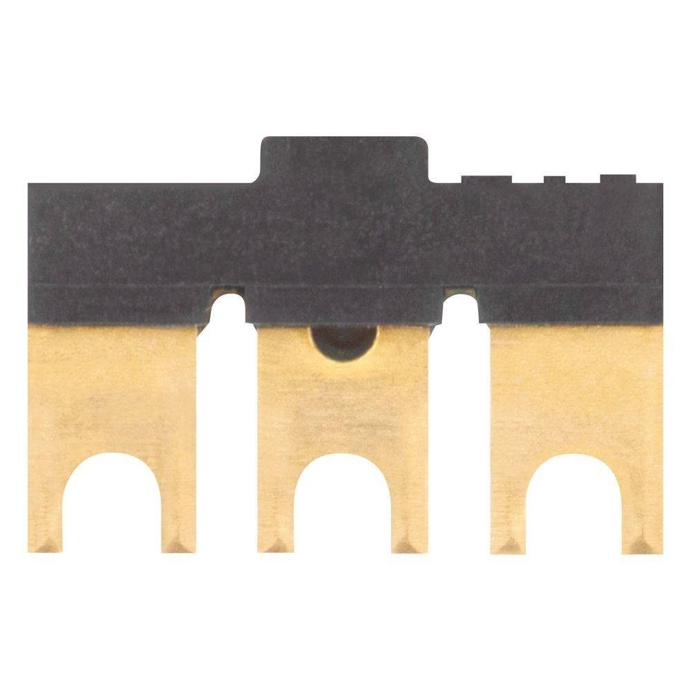 Ein Messing-Elektrokontaktterminal mit drei Stiften und einem schwarzen Isolierende Deckel, der in elektronischen Geräten zur Herstellung von Verbindungen verwendet wird.