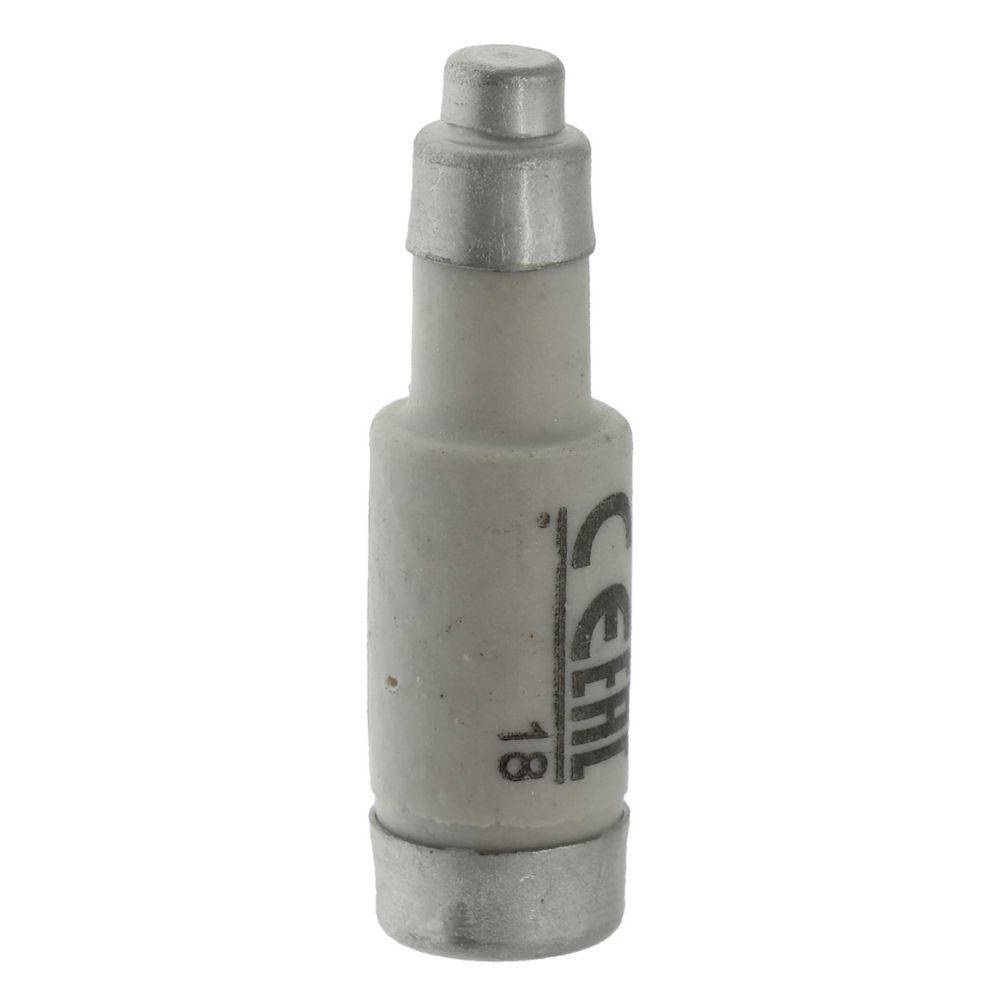 Eine zylindrische Keramik- und Metallfuse mit der Aufschrift 'CEFIL 18' an der Seite, verwendet für elektrische Anwendungen.