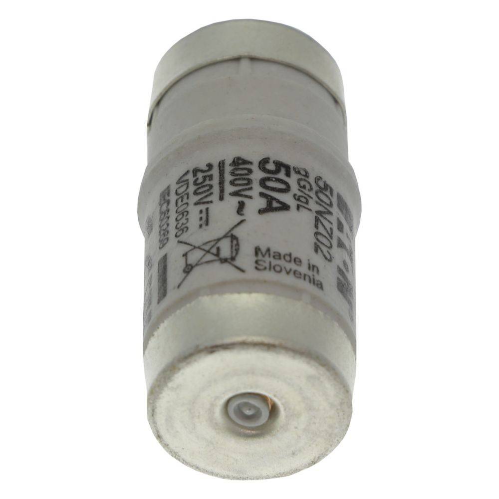 Eine 50-Ampere-, 400-Volt-Sicherung mit der Aufschrift 