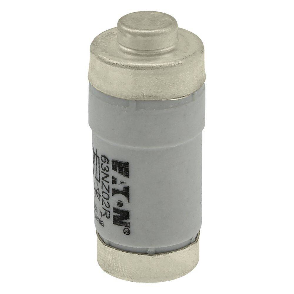 Eine zylindrische elektrische Sicherung mit Metallverbindern an beiden Enden und einem beschrifteten Gehäuse.