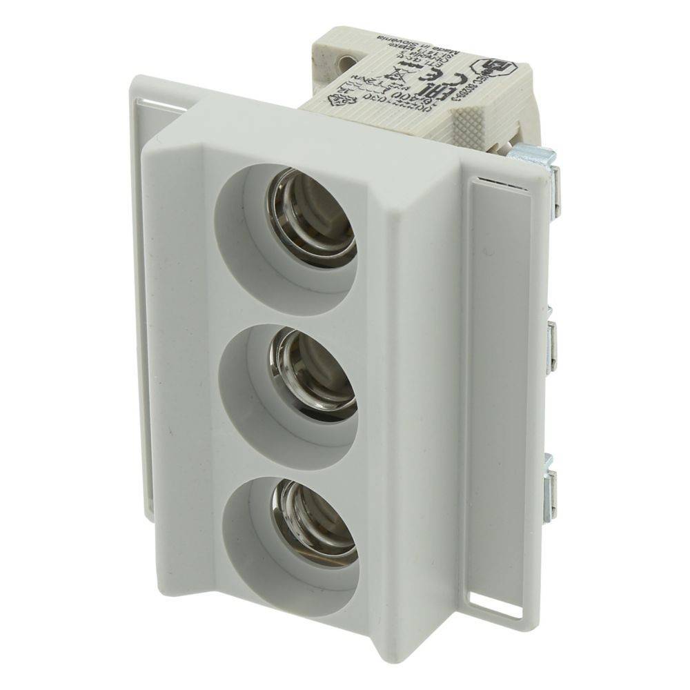 Dreiadrige elektrische Verbindung mit weißem Gehäuse, konzipiert für den Einsatz in einer Wandsteckdosenanordnung.