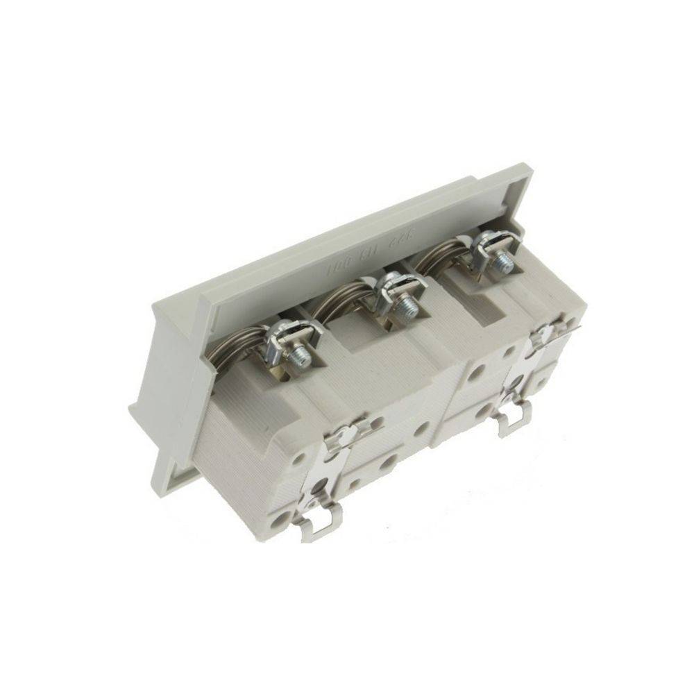Ein dreipol-Sicherungshalter für elektrische Schaltkreise mit Schraubanschlüssen und einem weißen Kunststoffgehäuse, der für sichere und zuverlässige Verbindungen konzipiert ist.