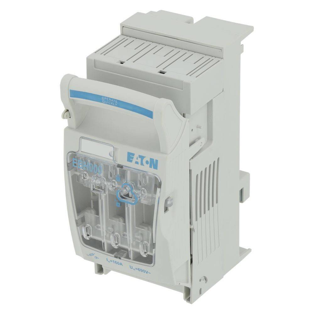 Eaton Lasttrennschalter, 160A, 3-polig, mit blauem Hebel und transparenter Abdeckung, für elektrische Installationen.